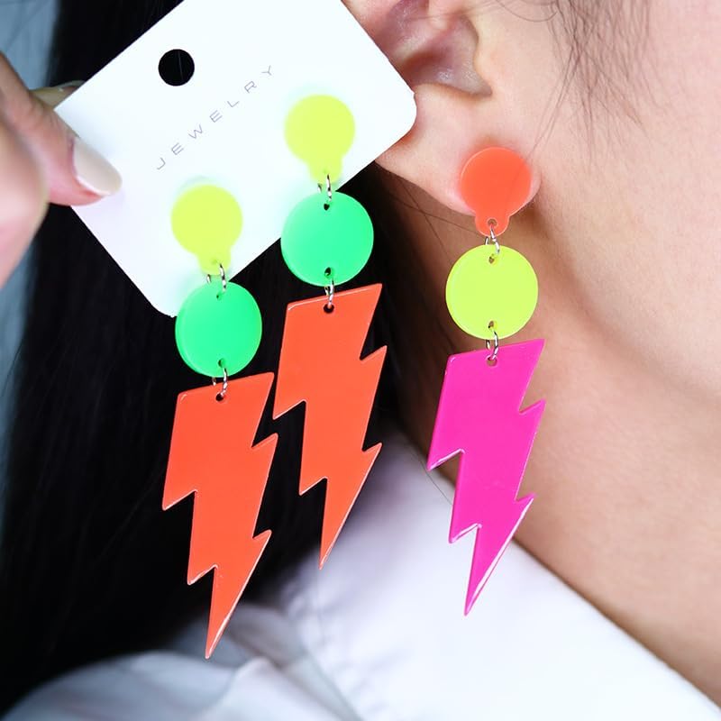 Modpide 80s Neon Earrings Hollow Lightning Bolt Halloween Punk Retro Earrings for Women 80's Party Accessories - Image 2